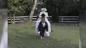 Bride with horse groom wedding photo