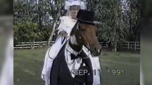Bride and horse wedding moment