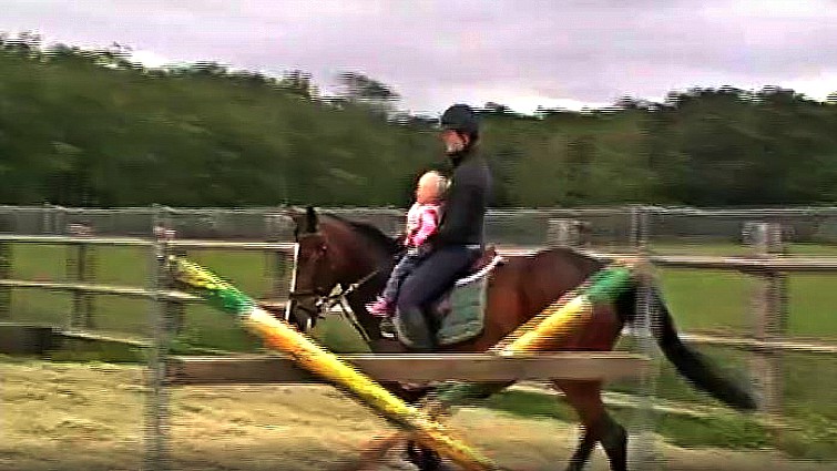 Mother and daughter riding together