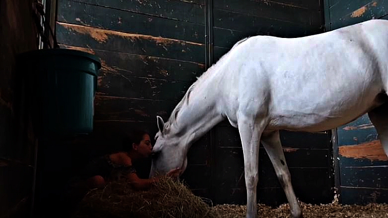 Horse owner saying emotional goodbye