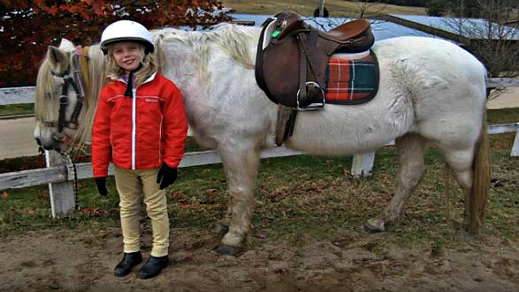 Young equestrian rider with horse