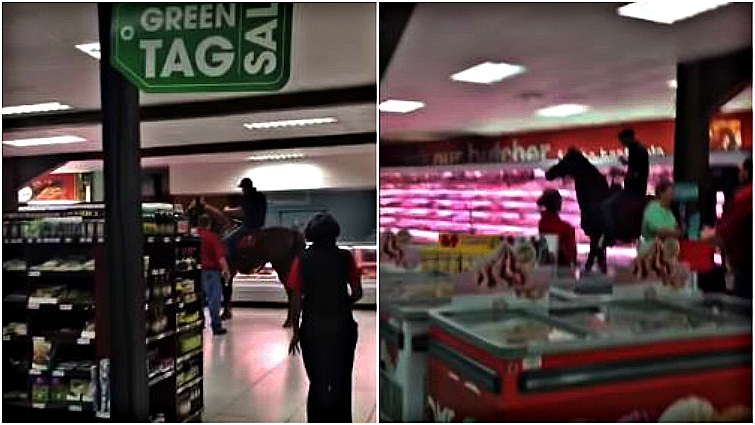 Horse shopping in supermarket