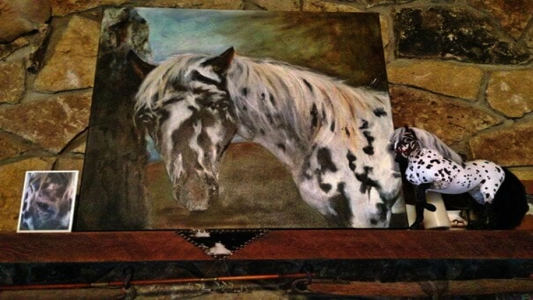 Close-up detail of custom horse replica artwork