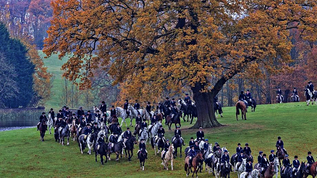 Remembrance service riders in formation