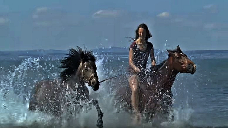 Girl with mustang horse