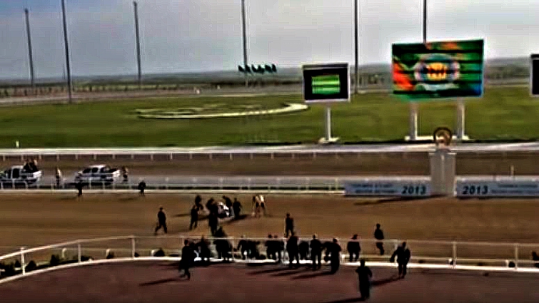 The moment of the fall during horse race