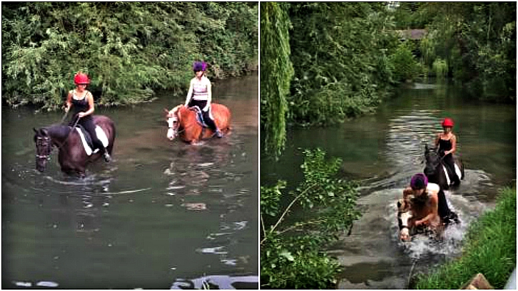 Diamond the pony spooking in river