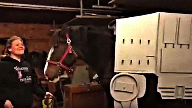 White robotic AT-AT horse costume