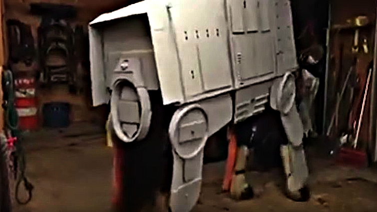Horse wearing full AT-AT costume